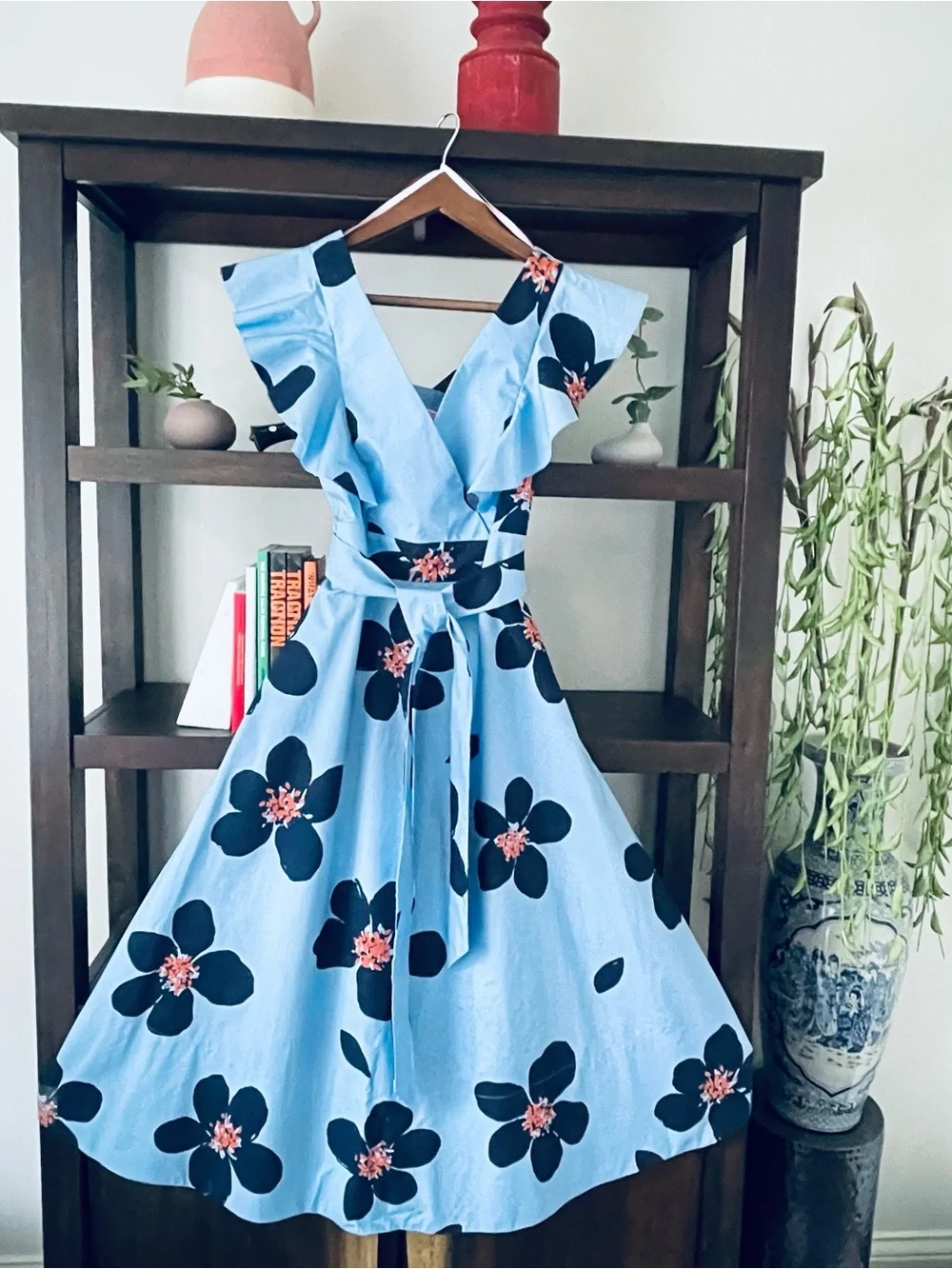 Kate Spade Grand Flora Poplin Midi Dress NWT Size 2 Blue Heron Cutout Back